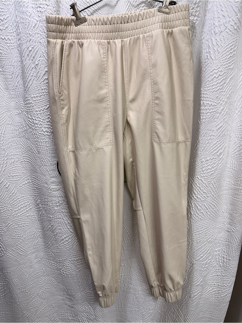 CALIA Ath-Leather Faux Leather High-Rise Jogger Pants Chantilly Cream Medium